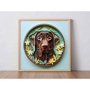 Chocolate Lab Papercut Art: 12x12 Labrador Retriever Dog Pet Portrait Art Print